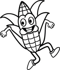 Happy Cartoon Corn Mascot Jumping – Fun Vector Vegetable Character Illustration