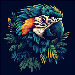 Obraz premium drawing, background, design, illustration, beautiful, parrot, vector, tropical, nature, exotic, jungle, wild, animal, art, isolated, cartoon, bird, cute, blue, green, summer, colorful, beak, feather, 