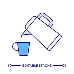 Electric kettle and cup line color icon. Making hot drink with boiled water. Small domestic appliance. Warming beverage. Isolated vector illustration. Flat colorful symbol design. Editable stroke