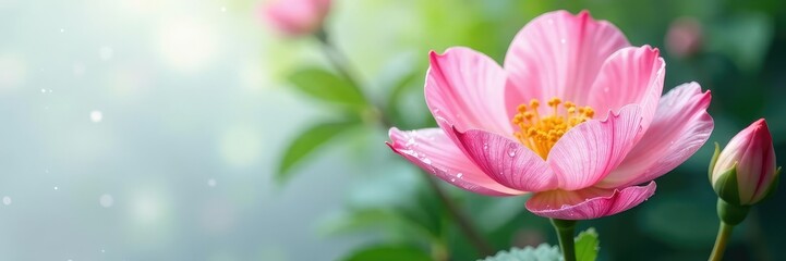 Fototapeta premium A delicate flower with dew drops on its petals, isolated, white, delicate