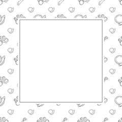kitchen utensil frame. doodle kitchenware square frame. kitchen background