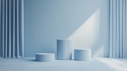 Obraz premium Minimalist White Podium with Blue Lighting