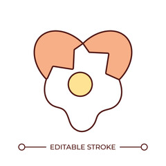 Broken egg line color icon. Cooking breakfast with natural ingredient. Protein rich product. Healthy eating recipe. Isolated vector illustration. Flat colorful symbol design. Editable stroke