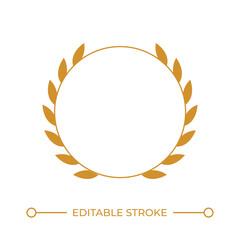 Circular mockup badge with laurel leaves line color icon. Reward for winner decorated with olive twigs. Premium service. Isolated vector illustration. Flat colorful symbol design. Editable stroke