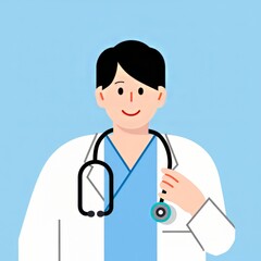 Fototapeta premium Doctor smiling with stethoscope against a blue background 