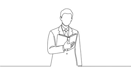 Businessman reading a book in a minimalistic line-art style