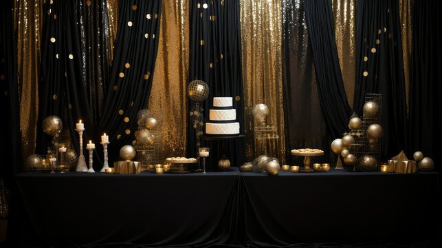 sophistication black and gold backdrop