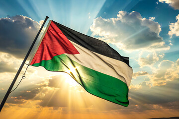palestinian flag in sunlight in the sky | flag of south africa