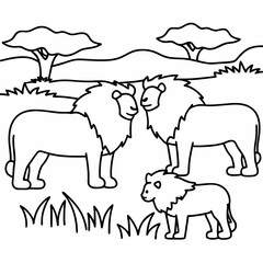 Lion Animal Line Art Drawing for Kids – Simple Outline Vector Illustration for Educational Design