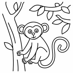 Monkey Animal Line Art Drawing for Kids – Simple Outline Vector Illustration for Educational Design