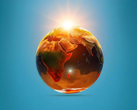 Earth Illustration Climate Change with Sunlight on Blue 3d Background
