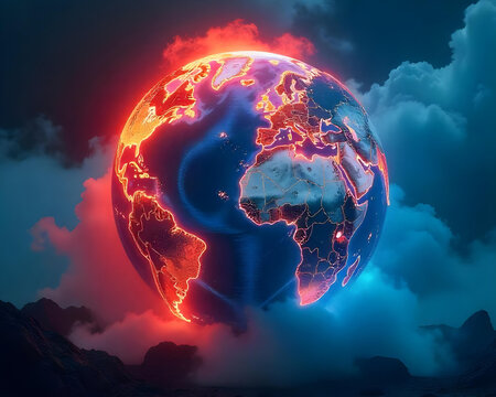 Earth Illustration Climate Change with Sunlight on Blue 3d Background