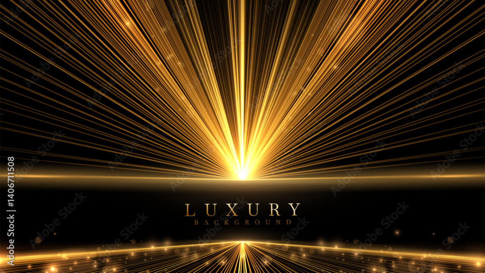 Canvas Prints black luxury background with golden line elements and light ray effect decoration and bokeh.