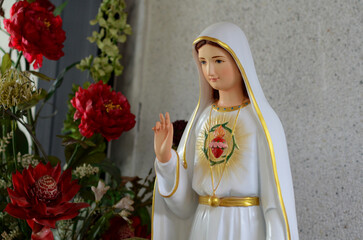 Close-up of Beautiful Statue of Our lady of grace virgin Mary located in the church, Thailand. selective focus.
