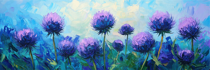 vector illustration of thistle in style of oil painting on canvas