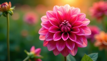 Obraz premium Bold dahlia petals, repeating motif, soft focus, nature, retro, floral