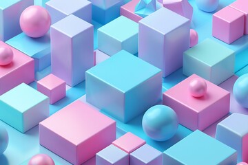 Obraz premium 3d Rendered Isometric Geometric Shapes Pastel Gradient Minimalist Depth and Shadows