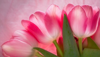 Fototapeta premium A high-definition close-up captures the elegant transformation of a pastel pink tulip in breathtaking time-lapse detail. The frame opens with the flower’s tightly closed bud.