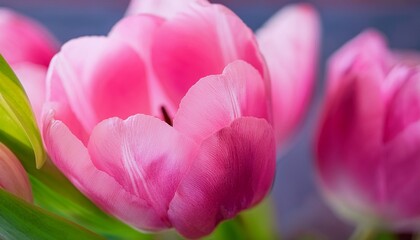 Obraz premium A high-definition close-up captures the elegant transformation of a pastel pink tulip in breathtaking time-lapse detail. The frame opens with the flower’s tightly closed bud.