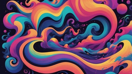 Colorful abstract swirls in space, vibrant fluid motion with neon orange, cyan, pink, and deep purple tones.