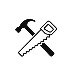 Minimalist Hammer and Saw Logo, Crossed Tools, Black Line Art