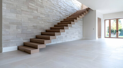 Modern minimalist wooden staircase interior design architecture photography
