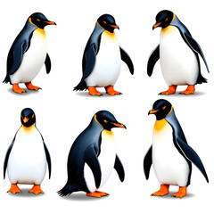 Fototapeta premium Set of Six Realistic Emperor Penguins