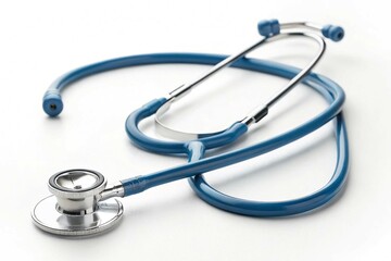 Blue Stethoscope Medical Instrument for Auscultation on white background
