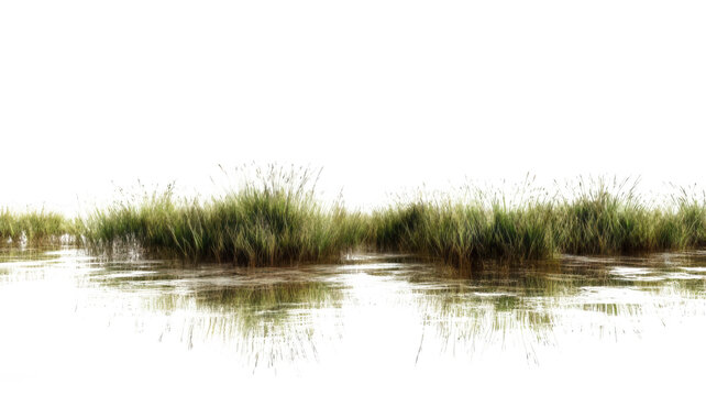 Marshland Grass with Water Reflection Effect on White Background Transparent Background