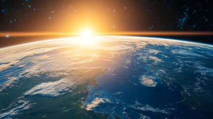 Fototapeta premium Planet Earth from Space, Sunrise over Blue Planet, Stunning View of Home, Global, Space Exploration