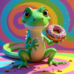 Fototapeta premium Fun lizard with a donut