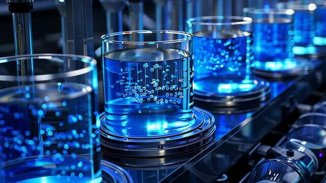 nanomaterials used for water purification and environmental remediation in laboratory setting with scientific instruments and clean water droplets concept of green technology, environmental science, s
