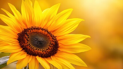 Obraz premium Bright sunflower bloom against soft yellow background