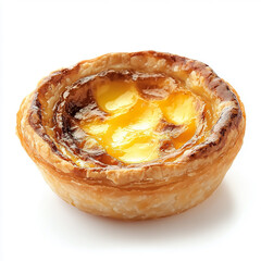 A classic pastel de nata isolated on a white background