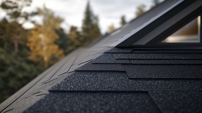 Roofing specialist nailing asphalt shingles on a residential house. Featuring precise alignment and durable installation