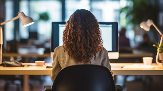 fice back of woman at desk