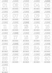 June calendar 2025 line art icon set .Calendar Event schedule date.calendar date icon on white background.Agenda plan, june month schedule calendar and Time planner.Meeting appointment time.