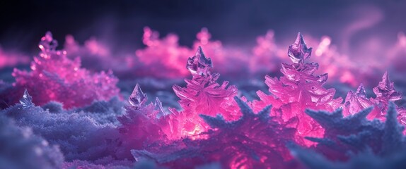 Naklejka premium Dreamy Pink and Purple Illuminated Snow Formations