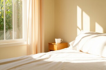 Sunlight filters through sheer curtains, illuminating cozy bedro