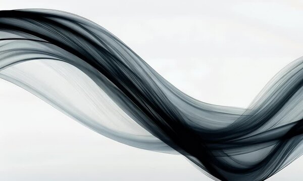 Abstract grey wave design, flowing motion, white background, website banner