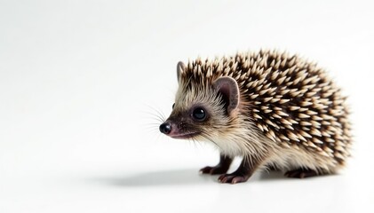 Obraz premium Close-up of a single hedgehog against a stark white backdrop, pet, woodland