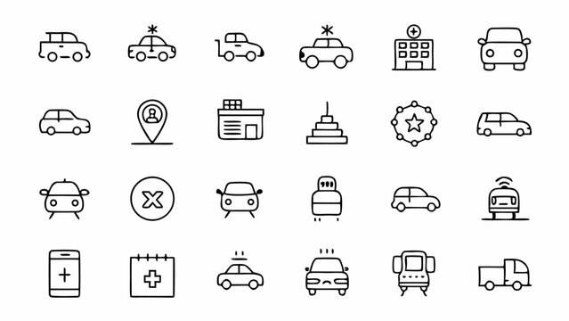 Modern set of line icons representing the taxi industry transportation services and city commuting designed for navigation based mobile apps and service platforms