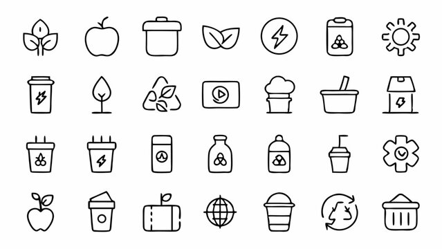 Clean and modern zero waste icons in a linear style highlighting sustainable living recycling reuse and eco friendly practices ideal for green projects or brands