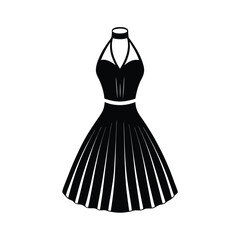 Black Cocktail Dress with Halter Neck and Pleated Skirt