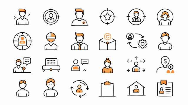 A modern set of headhunting recruitment and HR line icons designed for web applications mobile interfaces job portals career pages and human resources related projects