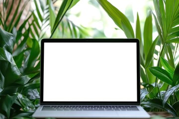 Fototapeta premium Laptop surrounded by greenery (1)