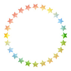A round frame with three-dimensional rainbow-colored stars