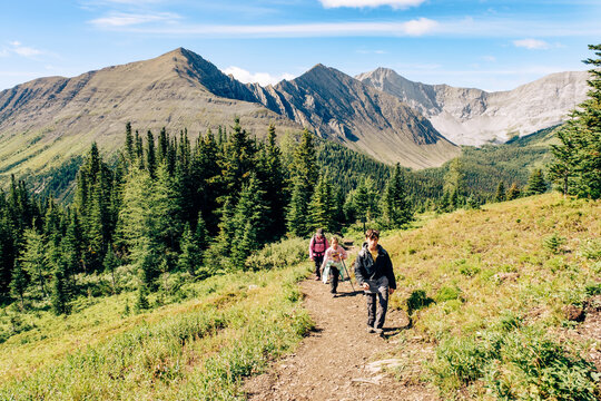 Family hike to Ptarmigan Cirque Interpretive, Peter Lougheed Provincial Park, Kananaskis Country, Alberta, Canada