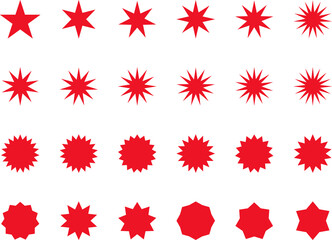 Starburst sticker set - collection of special offer sale oval and round shaped sunburst labels and badges. Promo stickers with star edges.