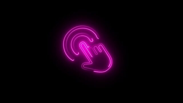 Glowing Neon Touch Screen wave from hand gesture in digital futuristic style on Black Background Neon icon of hand moveme. Video Motion Graphic Animation on	